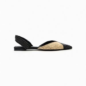 NWT Zara Woven raffia slingback flats size 6